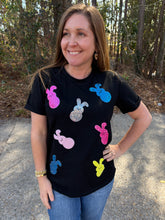Load image into Gallery viewer, Sequin Bunny on Black T Shirt