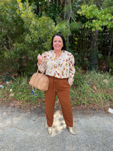Load image into Gallery viewer, T19127 Print v-neck long sleeve top featuring ruffle trim at neckline