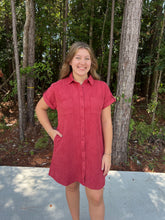 Load image into Gallery viewer, Drop Shoulder Button Up Suede Shirt Dress