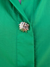 Load image into Gallery viewer, Solid short-sleeve top featuring front gold decorative button placket and collared neck.