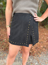 Load image into Gallery viewer, Twill Suede Studded Mini Wrap Skort
