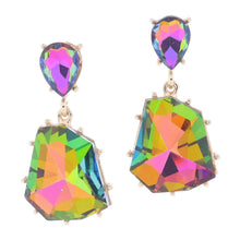 Load image into Gallery viewer, MULTI COLOR SHIFT TEARDROP CRYSTAL POST WITH COLOR SHIFT ORGANIC TRAPEZOID SHAPED CRYSTAL EARRINGS