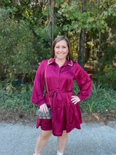Load image into Gallery viewer, C3619 Collared Satin Button Down Shirt Dress with Pearl