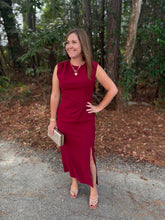Load image into Gallery viewer, Round Neck Pleated Waist Midi Dress