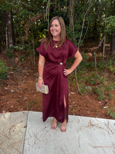 Load image into Gallery viewer, Gathered Metal Trim Midi Dress