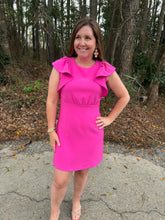 Load image into Gallery viewer, Round Neck Ruffle Sleeve Stretch Dress