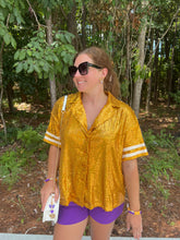 Load image into Gallery viewer, Lapel Collar Button Down Jersey Style Sequin Top