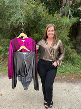 Load image into Gallery viewer, SY5758 Metallic Surplice Bodysuit