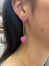 Load image into Gallery viewer, Double Side Pave Heart Dangle Earrings