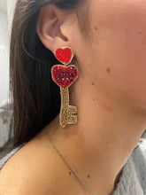 Load image into Gallery viewer, Heart Key Beads Drop Earrings