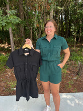 Load image into Gallery viewer, Short Sleeve Collared Romper with Pockets