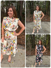 Load image into Gallery viewer, Cowl Neck Waist Tie Floral Midi Dress