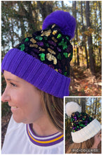 Load image into Gallery viewer, Mardi Gras Leopard Sequin Beanie