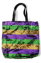 Load image into Gallery viewer, Sequin Mardi Gras Tote with zipper closure