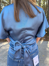 Load image into Gallery viewer, Two Way Boat Neckline Bell Sleeve Waist Tie Top