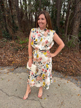 Load image into Gallery viewer, Cowl Neck Waist Tie Floral Midi Dress