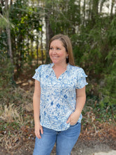 Load image into Gallery viewer, G40036 Blue and White Ruffle Print top