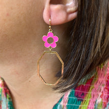 Load image into Gallery viewer, Enamel Flower with open octagon earring