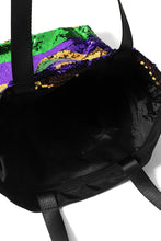 Load image into Gallery viewer, Sequin Mardi Gras Tote with zipper closure