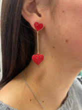 Load image into Gallery viewer, Double Side Pave Heart Dangle Earrings