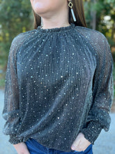 Load image into Gallery viewer, B8339 Pleated Shimmer Top with Ruffle Neckline