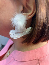 Load image into Gallery viewer, Pink Acrylic Cowboy Hat with Pom Pom Earrings