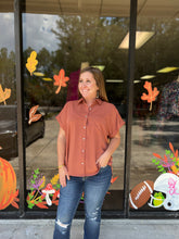 Load image into Gallery viewer, T21244 Solid button down collared top featuring pocket detail at bust.