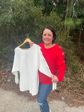 Load image into Gallery viewer, VT81876 Dolman sleeve and rhinestone bow detail sweater