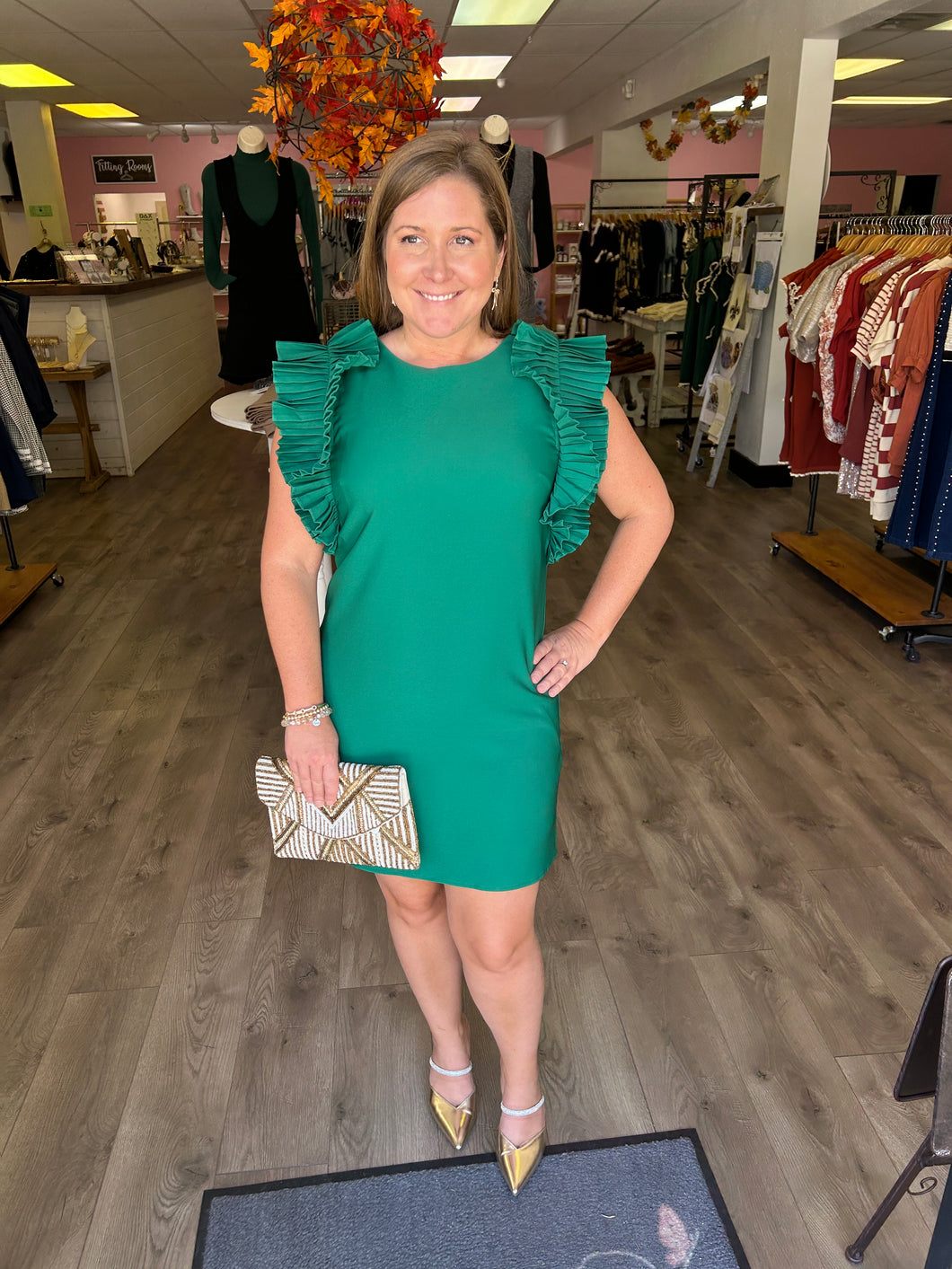 GD8479 Pleated Shoulder Mini Dress