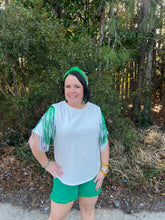 Load image into Gallery viewer, IKT85400-03 White and Green Fringe Sleeve Top