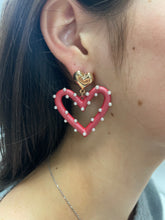 Load image into Gallery viewer, Pearl and Color Coated Heart earrings