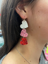 Load image into Gallery viewer, Glitter Heart 3 Drop Earrings