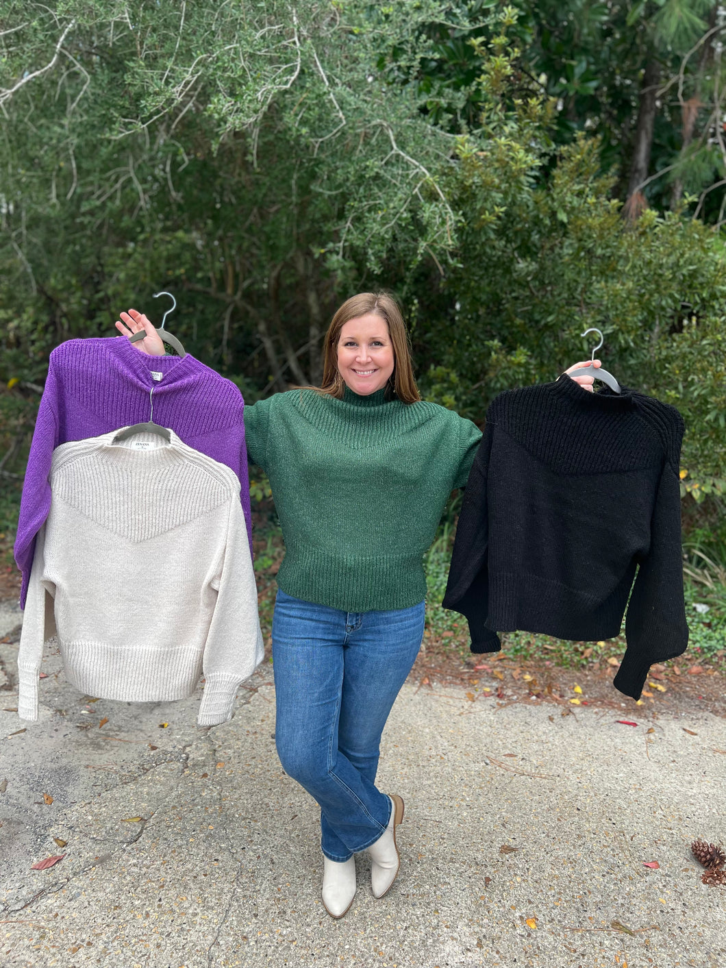 Balloon Sleeve Mock Neck Sweater