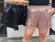 Load image into Gallery viewer, P22001  Faux leather and sequin mixed high-waisted shorts