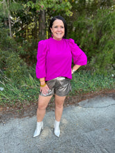 Load image into Gallery viewer, Metallic textured high waisted shorts featuring elastic waist P21952