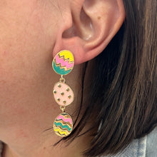 Load image into Gallery viewer, Easter 3 Egg Linear Drop Earrings