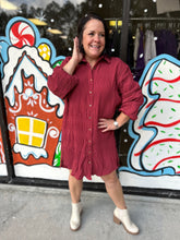 Load image into Gallery viewer, K7644 Solid Smocking Button Down Shirt Dress with Balloon Sleeve