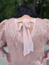 Load image into Gallery viewer, T21489 Solid sequin puff short sleeve top featuring tied detail at back.