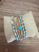 Load image into Gallery viewer, Set of 5 Crystal and Cross Bracelet Stack