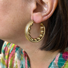 Load image into Gallery viewer, Satin Gold Hoop with Pearls Lined inside earring