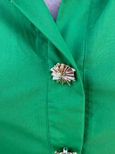 Load image into Gallery viewer, Solid short-sleeve top featuring front gold decorative button placket and collared neck.