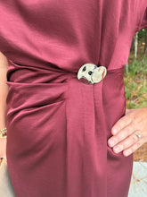 Load image into Gallery viewer, Gathered Metal Trim Midi Dress