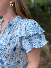 Load image into Gallery viewer, G40036 Blue and White Ruffle Print top