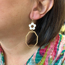 Load image into Gallery viewer, Enamel Flower with open octagon earring