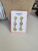 Load image into Gallery viewer, Gold Hammered Coin Crystal Drop Earrings
