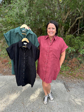 Load image into Gallery viewer, D21041 Solid corduroy button down short sleeve dress featuring pocket detail