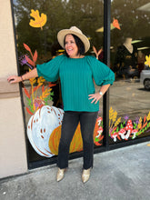 Load image into Gallery viewer, T21512 Solid textured half sleeve top featuring smocking detail at cuff