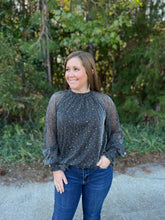 Load image into Gallery viewer, B8339 Pleated Shimmer Top with Ruffle Neckline