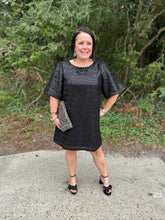 Load image into Gallery viewer, D21817 Sequin round neck bubble sleeve mini dress featuring invisible zipper at back