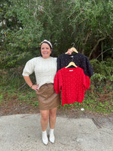 Load image into Gallery viewer, SY4383 PUFF SLEEVE CABLE KNIT SWEATER TOP WITH PEARL BEADS